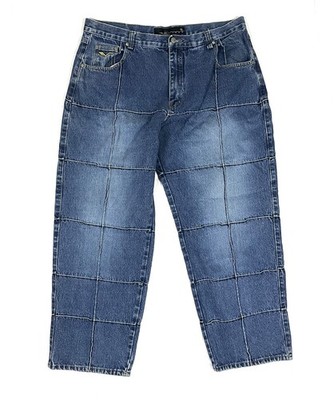 Vibes Gold Label Jeans Mens 42x32 Blue Patchwork Panel Straight Leg 90s Hip Hop
