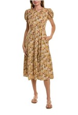Madewell Puff-Sleeve Open-Back Midi Dress in Flora Field Womens 00 Sand Summer