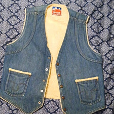 Big Smith Men's Denim Sherpa Lined Vest, Size L Regular, Blue/Beige
