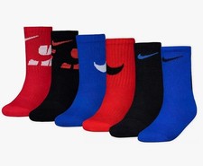 Boys Nike 6 Pack Dri-Fit Performance Cushioned Crew Socks Size x Small Red blue