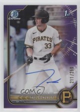 2022 Bowman Draft Chrome Pick Purple Refractor 211/250 Tres Gonzalez Auto 0g4