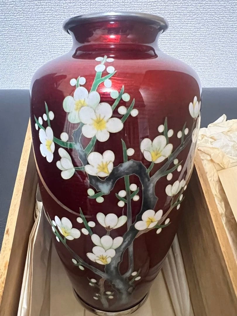 红色景泰蓝日本古董花瓶| eBay