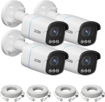 ZOSI 4-Pack 4K C186 Aurora Lux Add On PoE Security Camera Car Detect 2-Way Audio