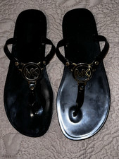 MICHAEL KORS BLACK JELLY THONG SANDALS FLIP FLOPS THONG GOLD LOGO SIZE 6M