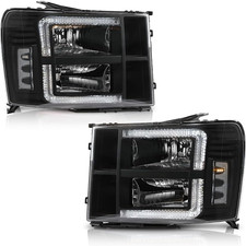 LED DRL Headlights Pair Fit 2007-2013 GMC Sierra 1500 Headlamps Fit Sierra 250