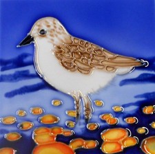 Coastal bird hand painted ceramic art tile coaster 4 x 4 inches with back