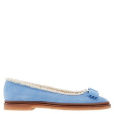 Ferragamo Varina Shearling-Lined Suede Ballet Flats, Size 7 C