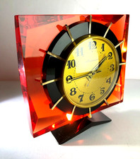 Vtg Molnija Soviet Space Age Desk Clock Amber Lucite Skeleton SERVICED 7-10 Day