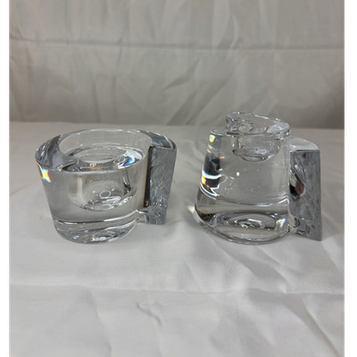 Miller Rogaska Authentic Crystal Vortex Asymmetrical Candle Holder Set New