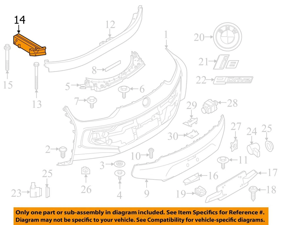 Soporte elemento de deformación parachoques trasero derecho BMW I8 I12 I15 2014-2020 OEM Foto 3 de 4