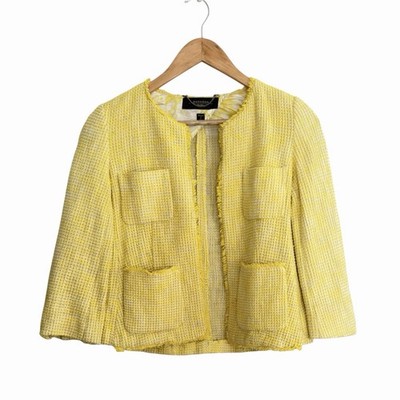 Weekend Max Mara Yellow Tweed Fringed Crop Jacket Blazer 2