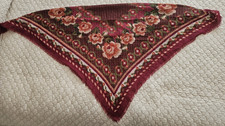 EUC Women's Burgundy Shawl/Scarf With Roses and Fringe. Made In Italy