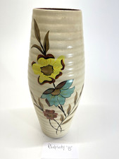 Vintage 1950s/1960s Ellgreave Pottery Rhapsody Ribbed Cylinder Vase Floral 27cm