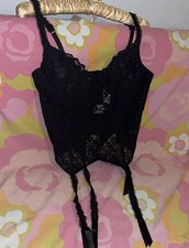 Vtg Victoria  s Secret Gold Label 36B Corset Black Lace Bustier Boned 90s