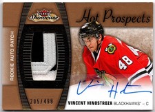 2015-16 Fleer Showcase Hot Prospects Auto Patch VINCENT HINOSTROZA #183 #205/499
