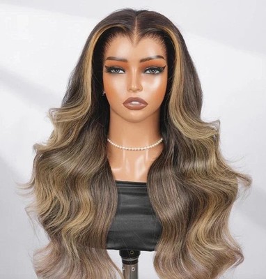 Lagos Hairline Pre Styled Glueless Wavy Echthaar 250% Dichte Perücke Balayage 