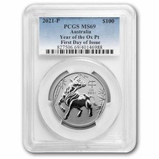 2021 Australia 1 oz Platinum Lunar Ox PCGS MS-69 FDI 2275.89 per troy oz