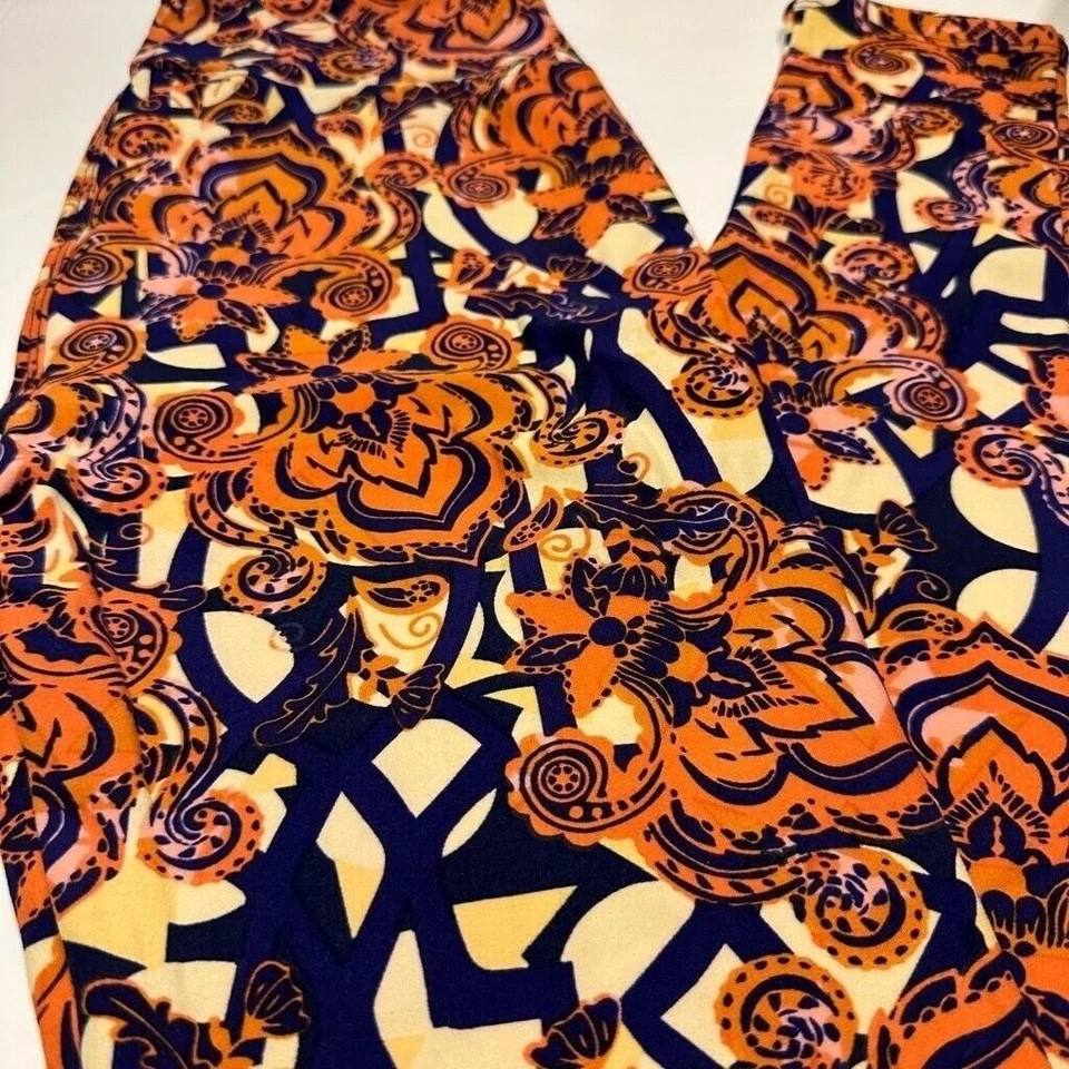 Leggings para mujer LuLaRoe coloridos con estampado floral naranja púrpura amarillo damasco OS Foto 3 de 4