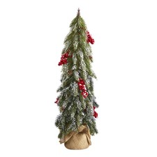 Nearly Natural 24In. Flocked Christmas Artificial Tree Berries And Pine Cones