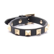 Valentino Leather Rockstud Bracelet Women Black One Size