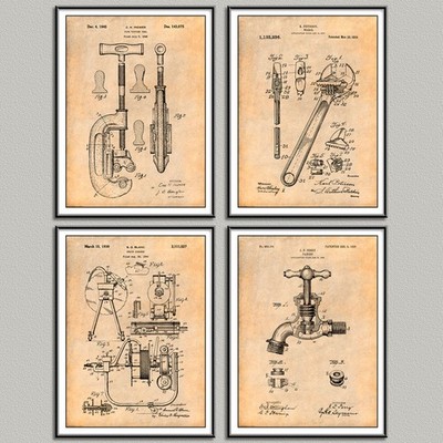 Gallery Wall Plumber Patent Poster Prints - Set of 4 - Unframed