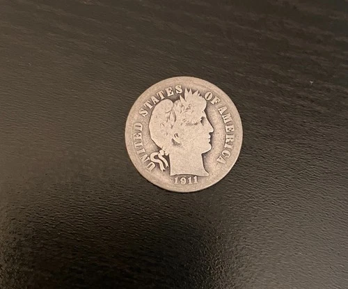 1911 Barber Dime 90% Silver US Coin G8 Condition