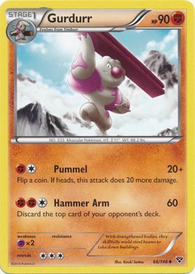 Gurdurr - 66/146 - Uncommon (Mp) XY Base Set - Fighting Pokémon