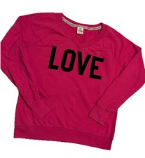 Victoria Secret Love Pink V Neck Graphic Sweatshirt Animal Print Size L Pink