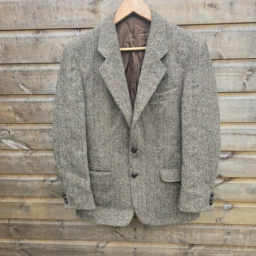 Marks & Spencer, Vintage St Michael Harris Tweed Herringbone Blazer Mens 38 Short 100% Wool UK