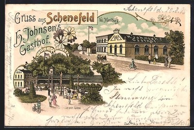 Lithographie Schenefeld / Hamburg, H. Johnsens Gasthof mit Garten 1898 