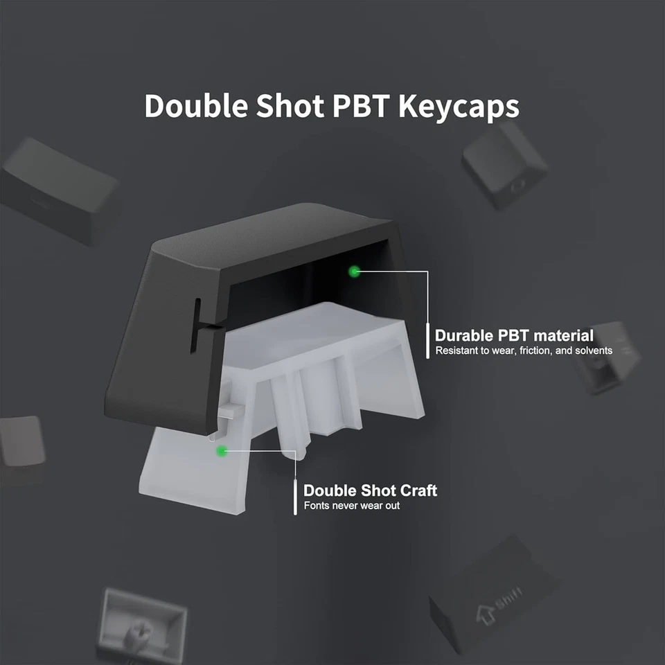 PBT Side Printed Keycaps 136 Keys Set for 60/65/75/100% Keyboards, Gradient Gray - Image 4 of 4