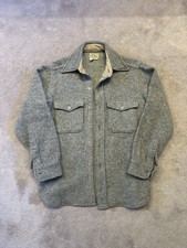 Vintage LL Bean 1970s Script Logo Wool Herringbone Shirt Jacket Made in USA 70s