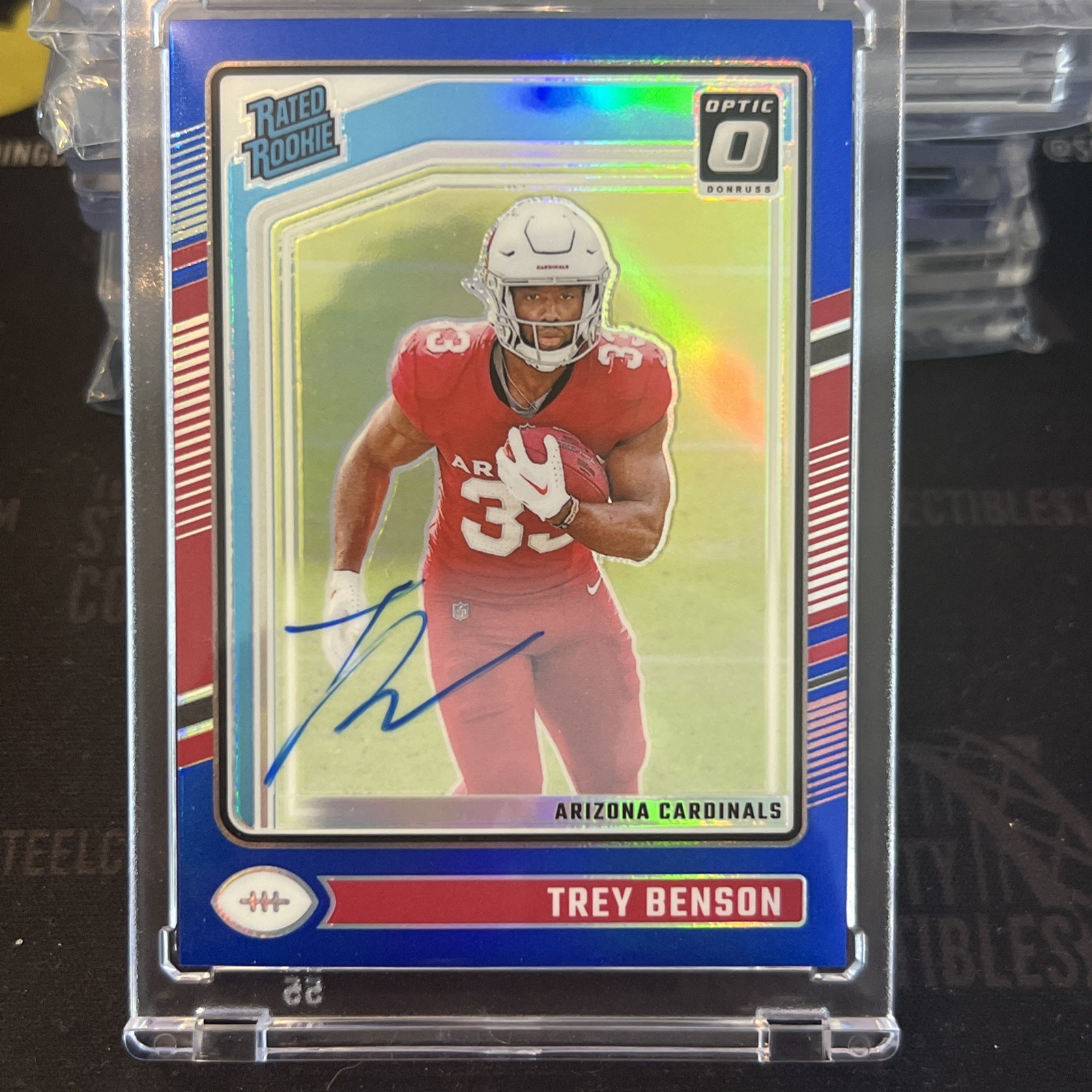 2024 Panini Donruss Optic Trey Benson Holo Blue Prizm Rookie Auto /99 #293