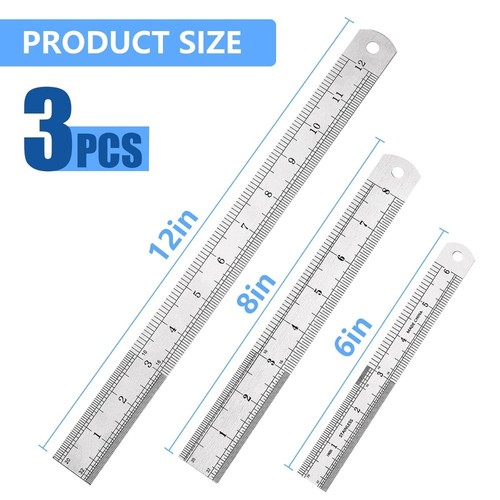Stainless Steel Ruler Set of 3 6 Inch 8 Inch 12 Inch with SAE and ...
