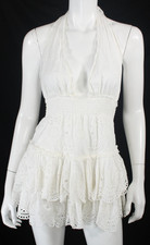 LOVESHACKFANCY White Cotton Broderie Anglaise Backless Mini Halter Dress XS