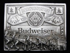OC25122 VINTAGE 1970s  GENUINE BUDWEISER LAGER BEER  CLYDESDALES BELT BUCKLE