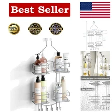 Elegant Chrome Shower Caddy Organizer with 4 Compartments & Hooks - Rustproof