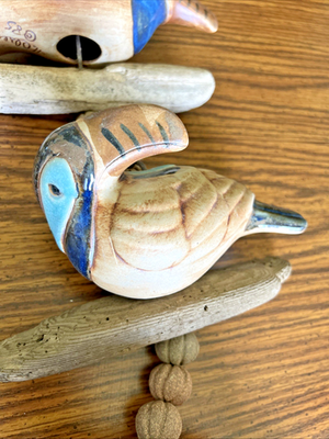 Hazel Olsen Toucan Wind Chime Pottery 3 Birds Driftwood VTG Tiki