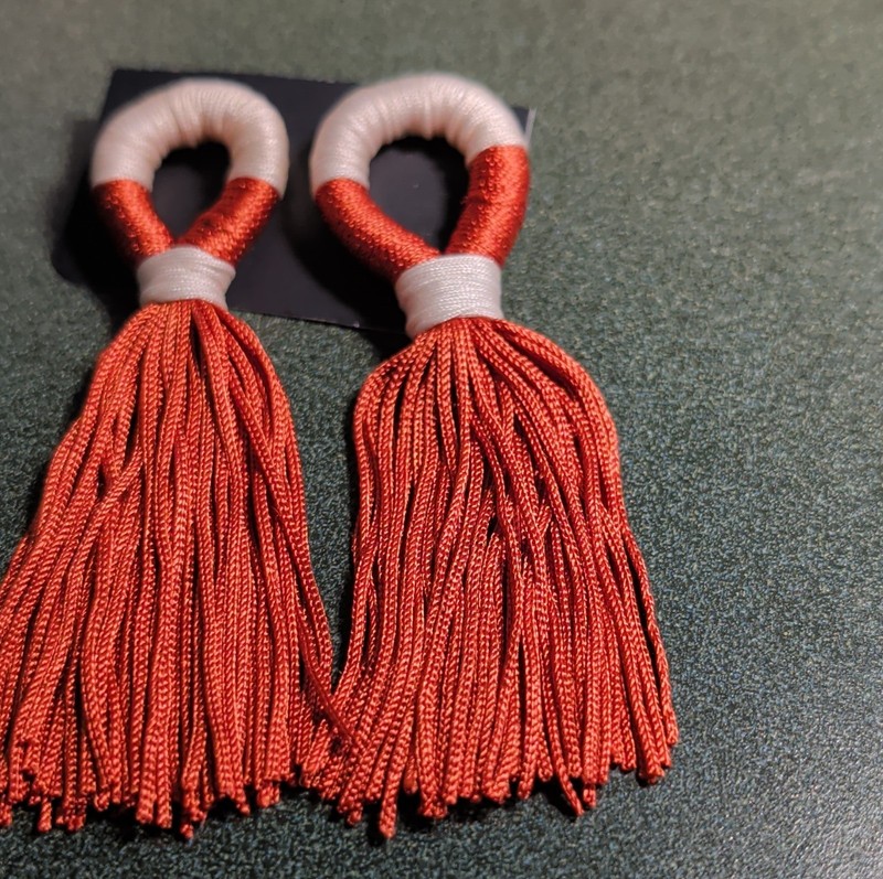 Bullion Thread/Cord Sewing Tassels Pair Red Beige Decorative