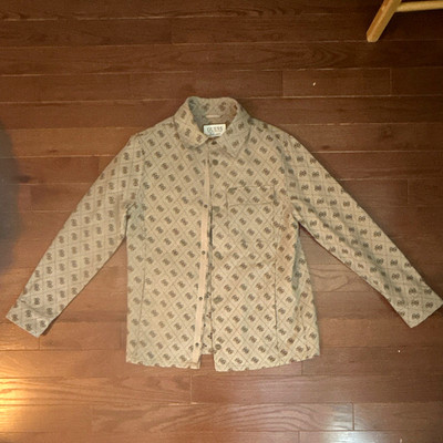 GUESS Men's M Beige Logo Print Button Front Lined Short Jacket Point Collar