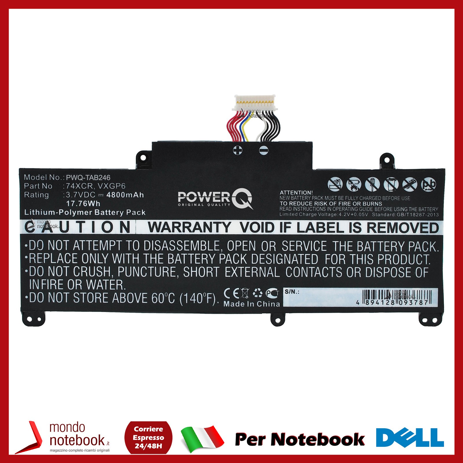 Batteria Dell 74XCR 3.7V 4800mAh | Ricambio Tablet Venue 8 Pro 5830
