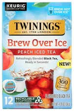 Twinings Brew Over Ice Peach Black Tea K Cup Pods 12ct Unsweetened Caffeinated