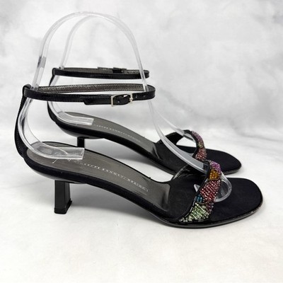 Giuseppe Zanotti Vintage 90s Y2K Beaded Ankle Strap Kitten Heels