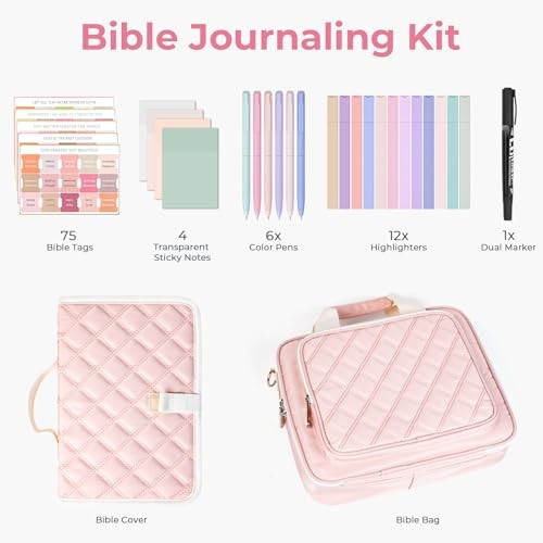 Große Bibeltasche mit Bibelhülle Etui für Damen, Kirchentasche mit gestepptem rosa - Bild 6 von 7