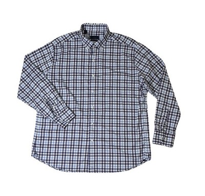 David Donahue mens XL blue check performance nylon oxford button up shirt EUC