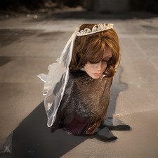 Rhinestones pearls Bridal Head Piece White Tull 27 Inches 17 Inches