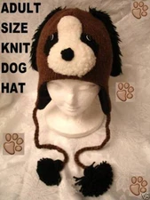 deLux DOG HAT Knit ADULT Brown FLEECE LINED animal costume men women cap beanie