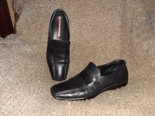 PRADA-Italy-Black Leather-Vibram Sole-Red Tab Loafers-Vintage-Sz 9-Excellent