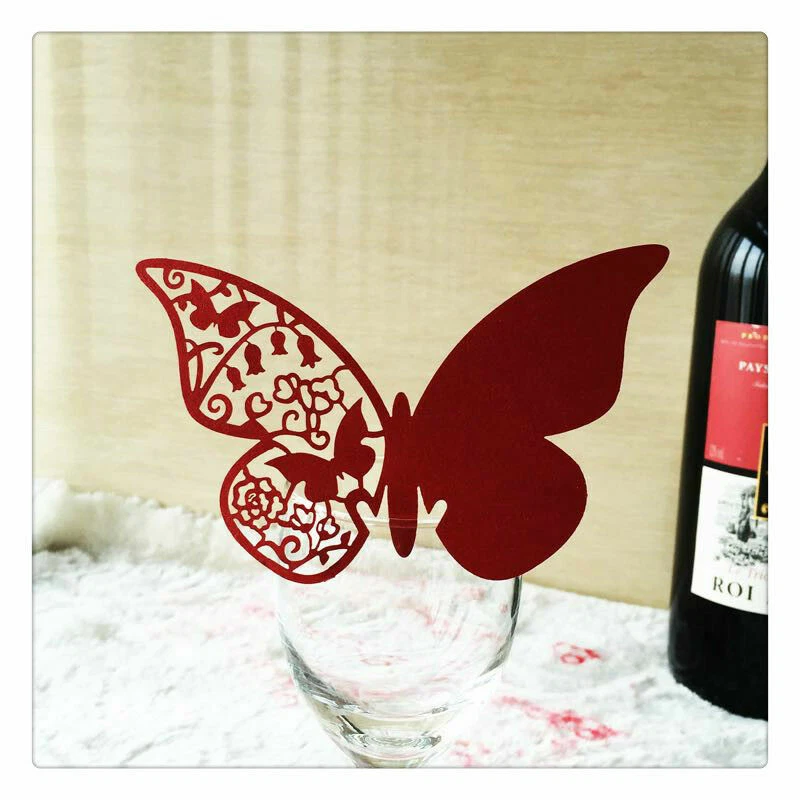 50x Mariposa Mesa Marca Corte Láser Copa de Vino Nombre Lugar Tarjeta Boda Elegante Decoración Foto 4 de 4