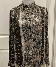 All Hours Women's Blouse Long Sleeve Animal Print Brown Size L Beautiful
